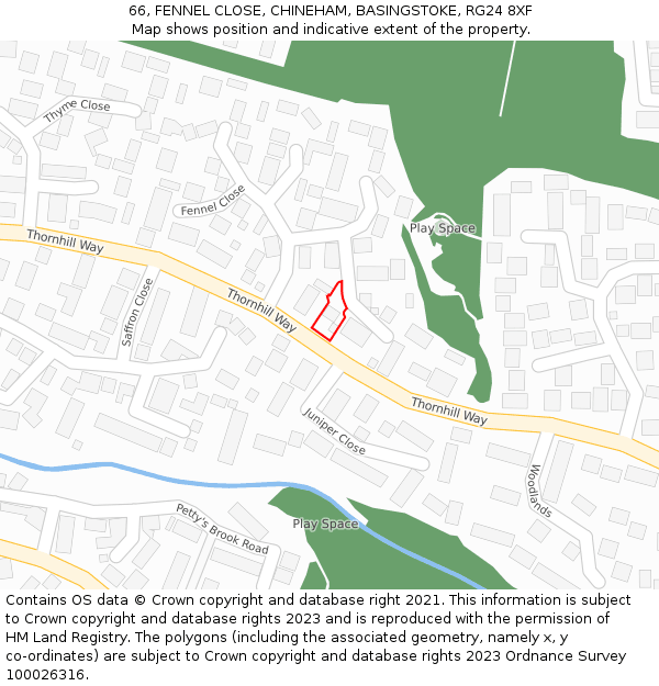 66, FENNEL CLOSE, CHINEHAM, BASINGSTOKE, RG24 8XF: Location map and indicative extent of plot