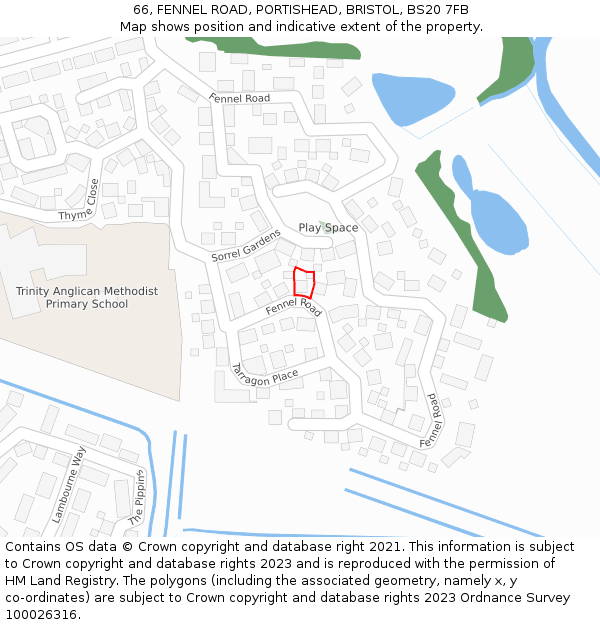 66, FENNEL ROAD, PORTISHEAD, BRISTOL, BS20 7FB: Location map and indicative extent of plot