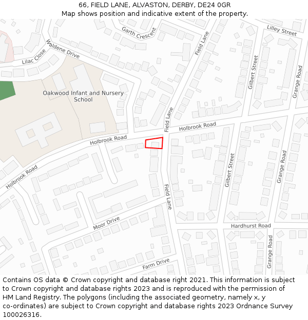 66, FIELD LANE, ALVASTON, DERBY, DE24 0GR: Location map and indicative extent of plot