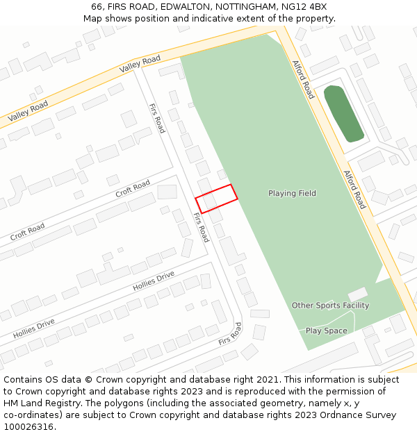 66, FIRS ROAD, EDWALTON, NOTTINGHAM, NG12 4BX: Location map and indicative extent of plot