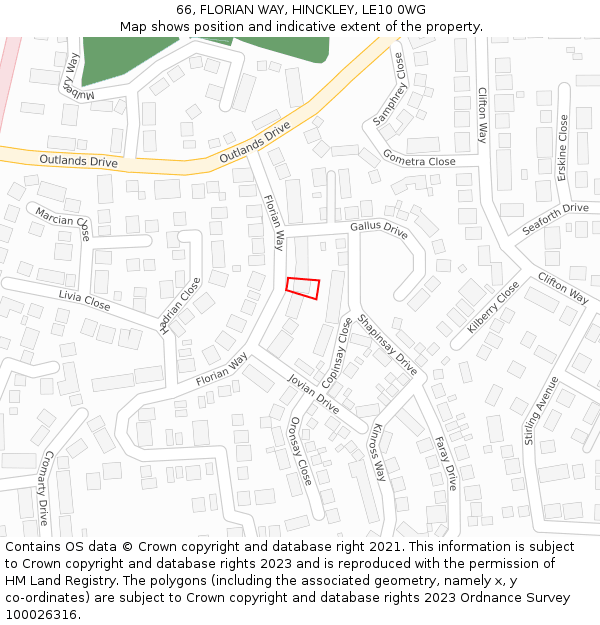 66, FLORIAN WAY, HINCKLEY, LE10 0WG: Location map and indicative extent of plot