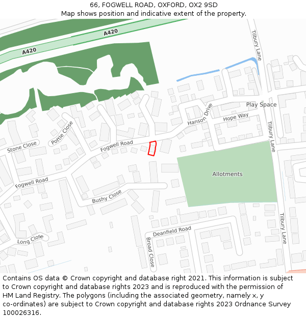 66, FOGWELL ROAD, OXFORD, OX2 9SD: Location map and indicative extent of plot