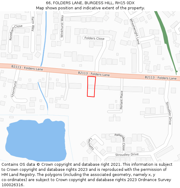 66, FOLDERS LANE, BURGESS HILL, RH15 0DX: Location map and indicative extent of plot