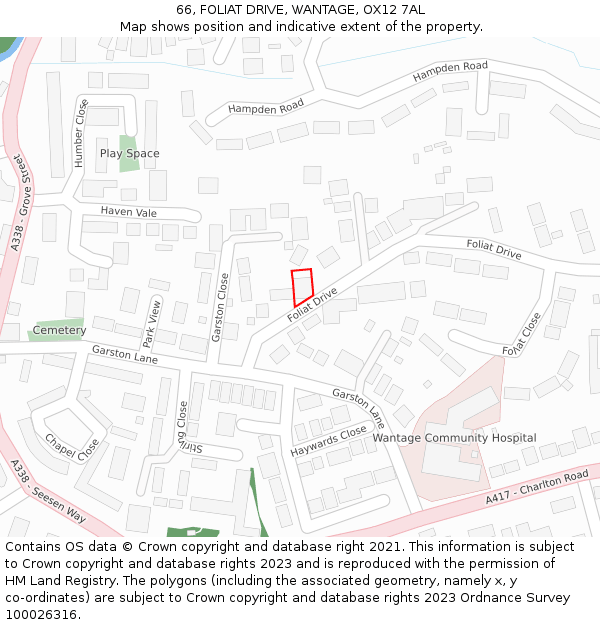 66, FOLIAT DRIVE, WANTAGE, OX12 7AL: Location map and indicative extent of plot