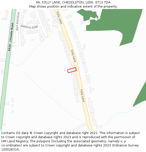 66, FOLLY LANE, CHEDDLETON, LEEK, ST13 7DA: Location map and indicative extent of plot