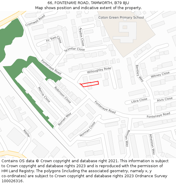 66, FONTENAYE ROAD, TAMWORTH, B79 8JU: Location map and indicative extent of plot