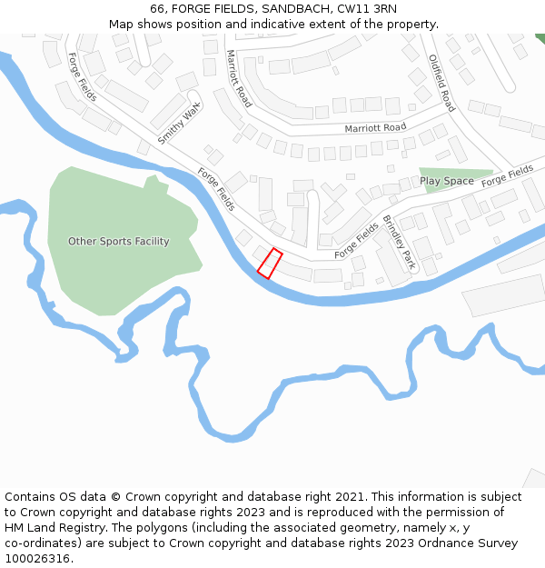 66, FORGE FIELDS, SANDBACH, CW11 3RN: Location map and indicative extent of plot