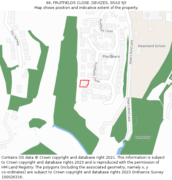66, FRUITFIELDS CLOSE, DEVIZES, SN10 5JY: Location map and indicative extent of plot