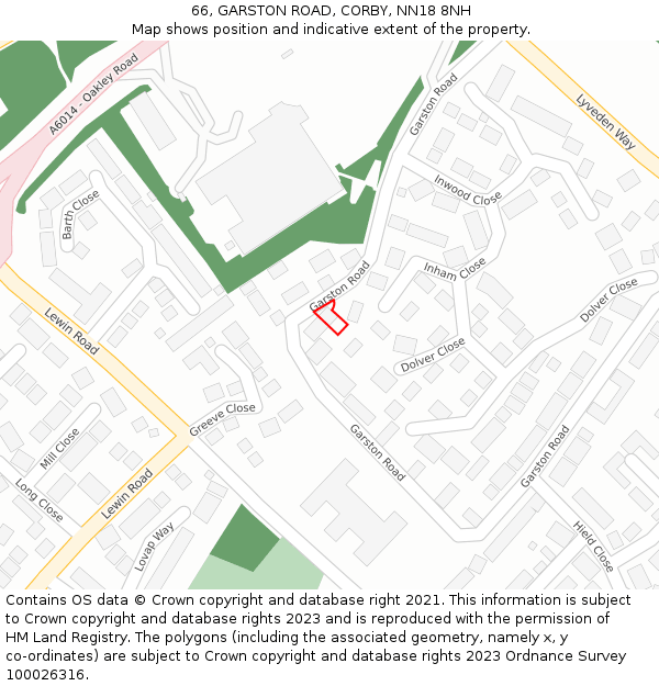 66, GARSTON ROAD, CORBY, NN18 8NH: Location map and indicative extent of plot