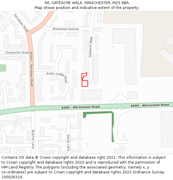 66, GATEACRE WALK, MANCHESTER, M23 9BA: Location map and indicative extent of plot