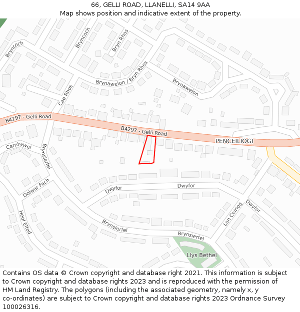 66, GELLI ROAD, LLANELLI, SA14 9AA: Location map and indicative extent of plot