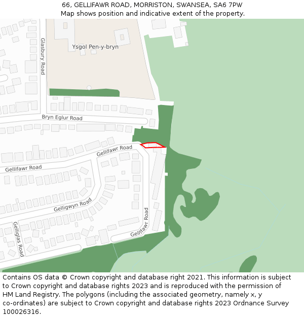 66, GELLIFAWR ROAD, MORRISTON, SWANSEA, SA6 7PW: Location map and indicative extent of plot