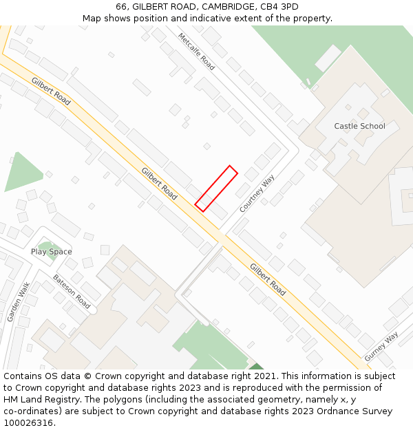 66, GILBERT ROAD, CAMBRIDGE, CB4 3PD: Location map and indicative extent of plot