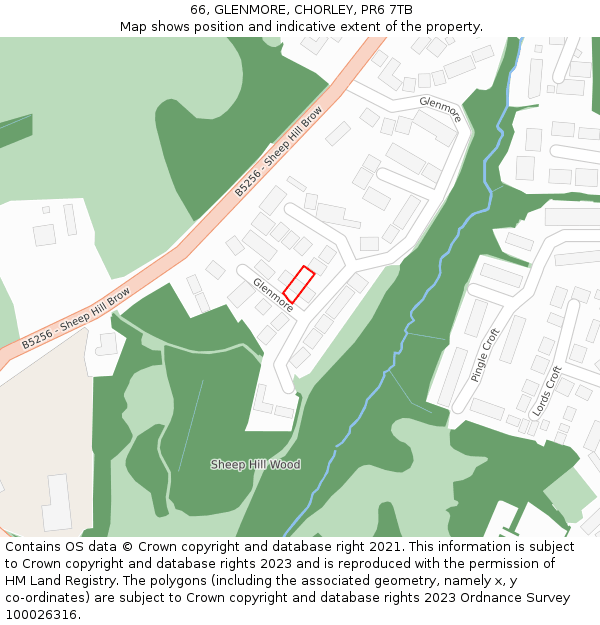 66, GLENMORE, CHORLEY, PR6 7TB: Location map and indicative extent of plot