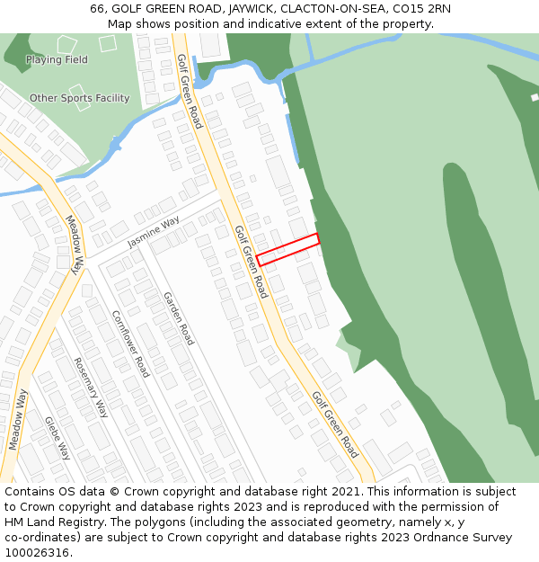 66, GOLF GREEN ROAD, JAYWICK, CLACTON-ON-SEA, CO15 2RN: Location map and indicative extent of plot