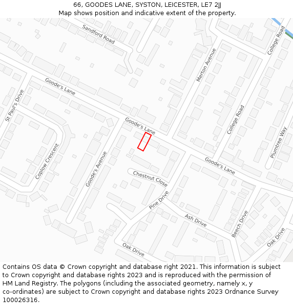 66, GOODES LANE, SYSTON, LEICESTER, LE7 2JJ: Location map and indicative extent of plot