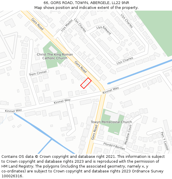 66, GORS ROAD, TOWYN, ABERGELE, LL22 9NR: Location map and indicative extent of plot