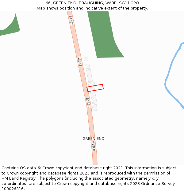 66, GREEN END, BRAUGHING, WARE, SG11 2PQ: Location map and indicative extent of plot
