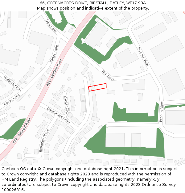 66, GREENACRES DRIVE, BIRSTALL, BATLEY, WF17 9RA: Location map and indicative extent of plot