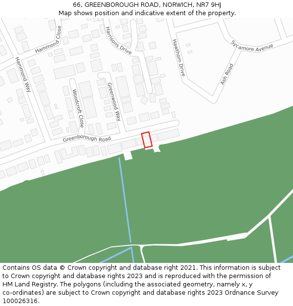 66, GREENBOROUGH ROAD, NORWICH, NR7 9HJ: Location map and indicative extent of plot