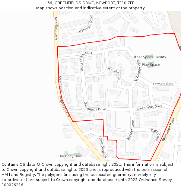 66, GREENFIELDS DRIVE, NEWPORT, TF10 7FF: Location map and indicative extent of plot