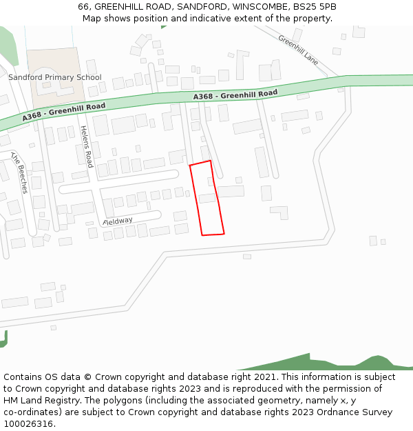 66, GREENHILL ROAD, SANDFORD, WINSCOMBE, BS25 5PB: Location map and indicative extent of plot