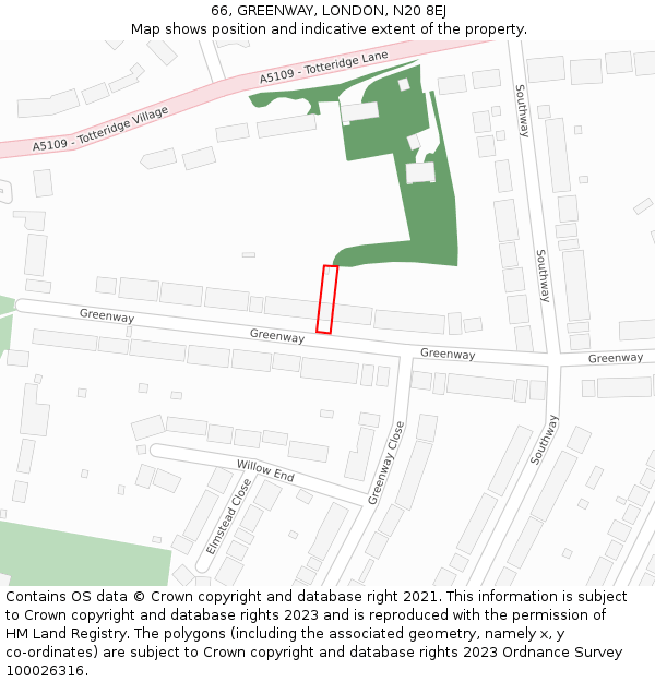 66, GREENWAY, LONDON, N20 8EJ: Location map and indicative extent of plot