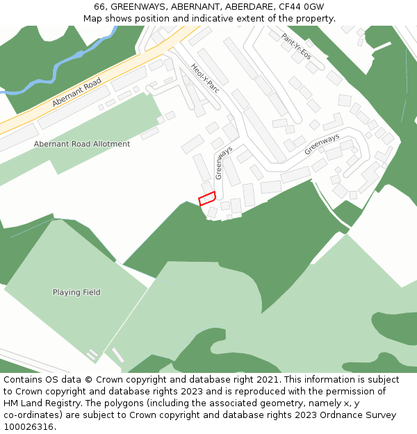 66, GREENWAYS, ABERNANT, ABERDARE, CF44 0GW: Location map and indicative extent of plot