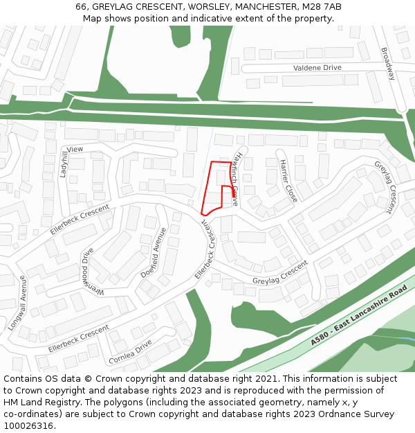 66, GREYLAG CRESCENT, WORSLEY, MANCHESTER, M28 7AB: Location map and indicative extent of plot