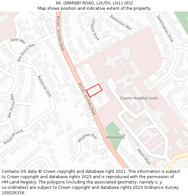 66, GRIMSBY ROAD, LOUTH, LN11 0DZ: Location map and indicative extent of plot