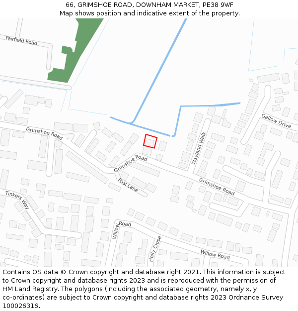 66, GRIMSHOE ROAD, DOWNHAM MARKET, PE38 9WF: Location map and indicative extent of plot