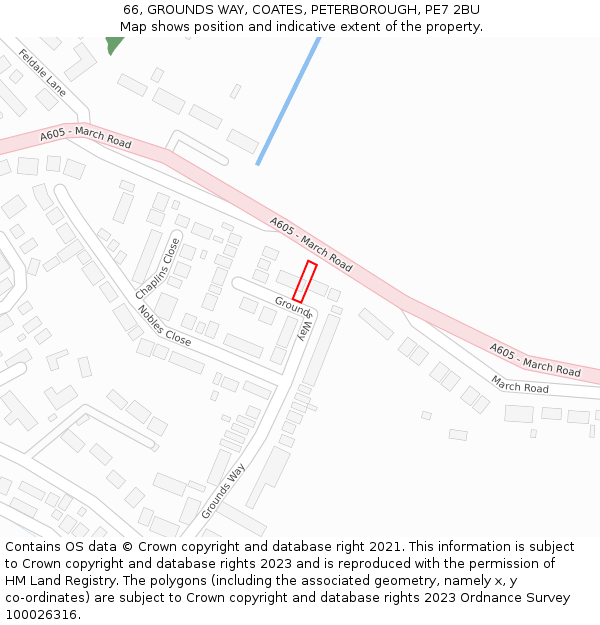 66, GROUNDS WAY, COATES, PETERBOROUGH, PE7 2BU: Location map and indicative extent of plot