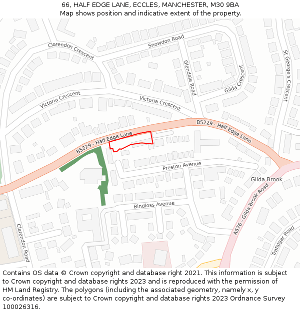 66, HALF EDGE LANE, ECCLES, MANCHESTER, M30 9BA: Location map and indicative extent of plot