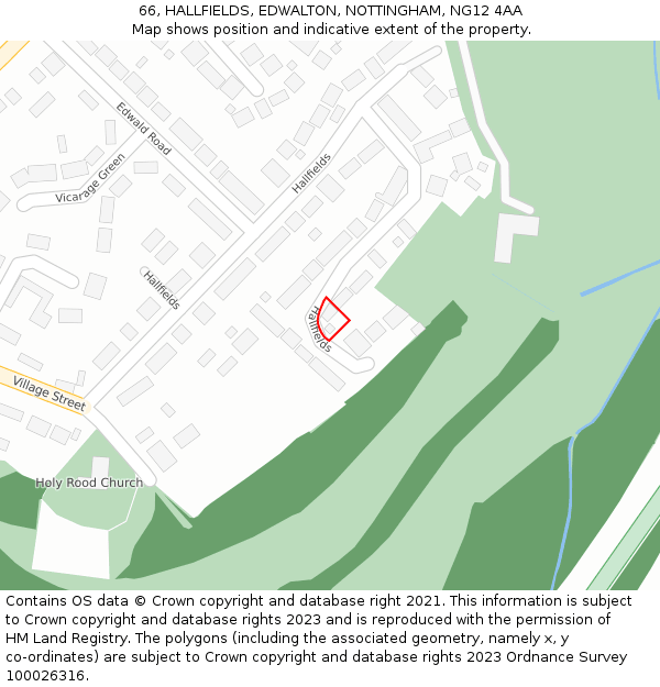 66, HALLFIELDS, EDWALTON, NOTTINGHAM, NG12 4AA: Location map and indicative extent of plot