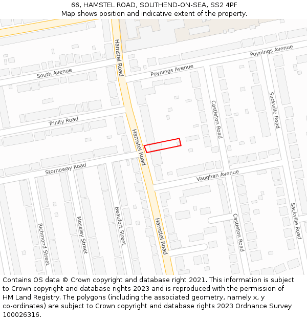 66, HAMSTEL ROAD, SOUTHEND-ON-SEA, SS2 4PF: Location map and indicative extent of plot