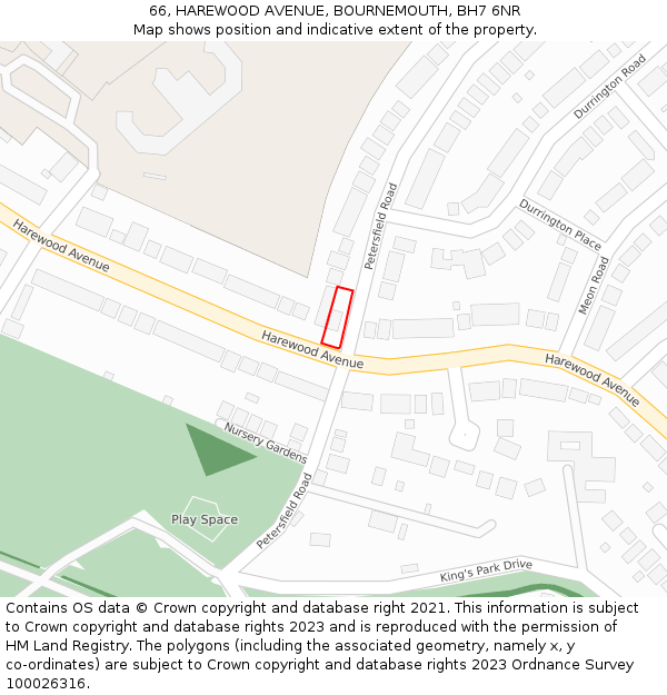 66, HAREWOOD AVENUE, BOURNEMOUTH, BH7 6NR: Location map and indicative extent of plot