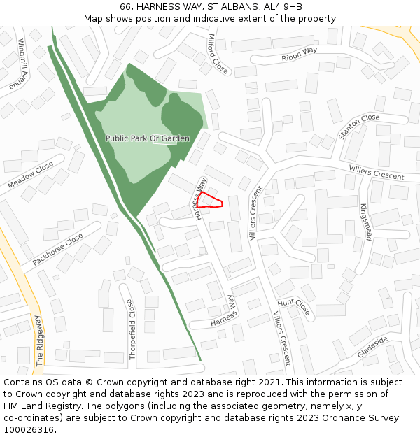 66, HARNESS WAY, ST ALBANS, AL4 9HB: Location map and indicative extent of plot