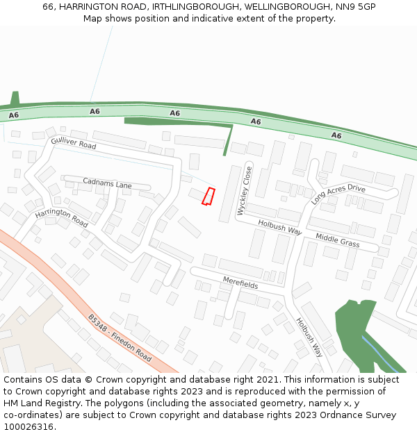 66, HARRINGTON ROAD, IRTHLINGBOROUGH, WELLINGBOROUGH, NN9 5GP: Location map and indicative extent of plot