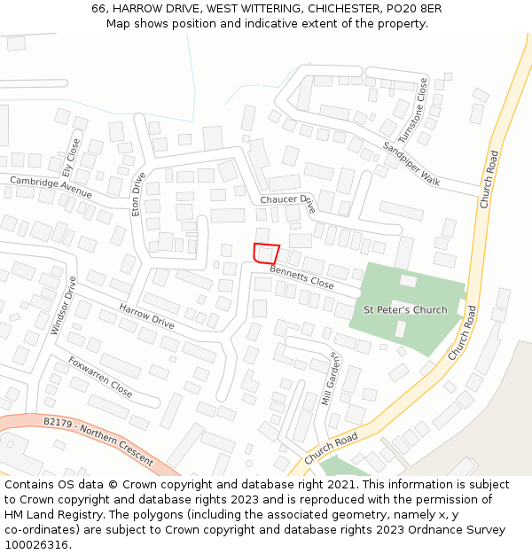 66, HARROW DRIVE, WEST WITTERING, CHICHESTER, PO20 8ER: Location map and indicative extent of plot