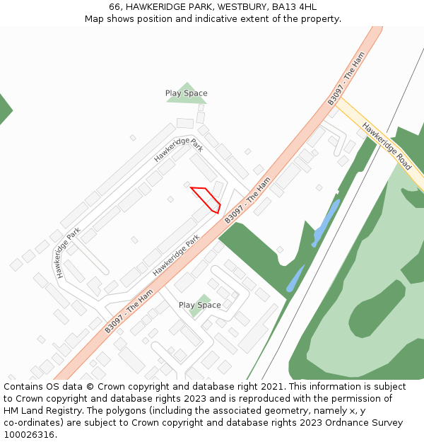 66, HAWKERIDGE PARK, WESTBURY, BA13 4HL: Location map and indicative extent of plot