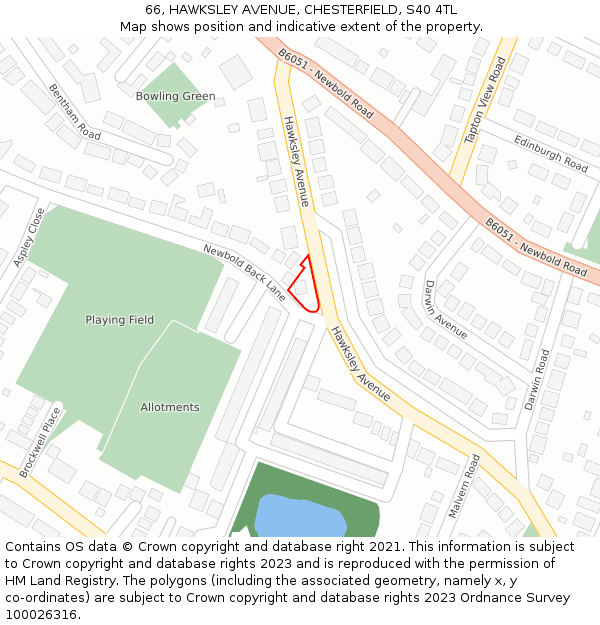 66, HAWKSLEY AVENUE, CHESTERFIELD, S40 4TL: Location map and indicative extent of plot