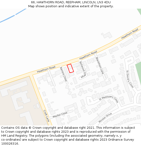 66, HAWTHORN ROAD, REEPHAM, LINCOLN, LN3 4DU: Location map and indicative extent of plot