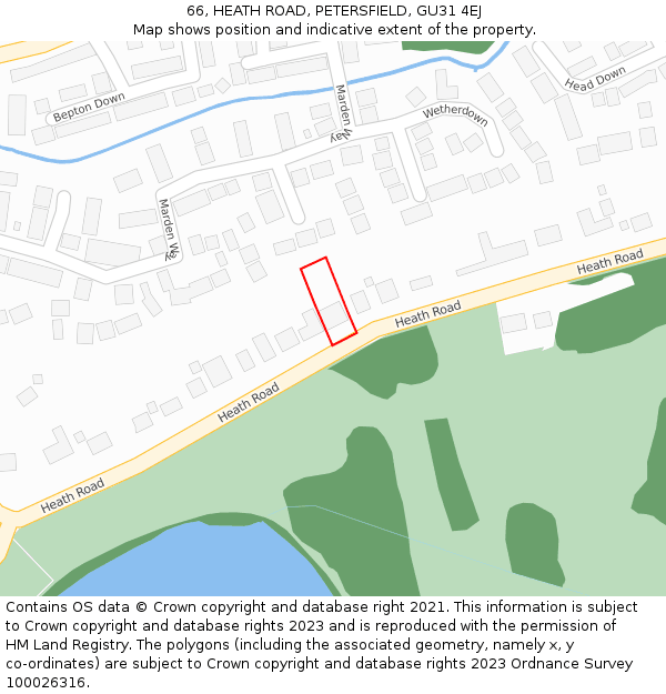 66, HEATH ROAD, PETERSFIELD, GU31 4EJ: Location map and indicative extent of plot