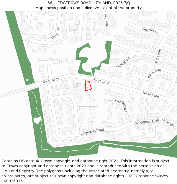 66, HEDGEROWS ROAD, LEYLAND, PR26 7JQ: Location map and indicative extent of plot