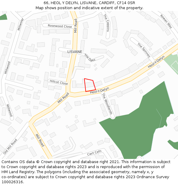 66, HEOL Y DELYN, LISVANE, CARDIFF, CF14 0SR: Location map and indicative extent of plot