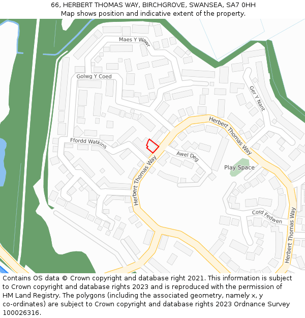 66, HERBERT THOMAS WAY, BIRCHGROVE, SWANSEA, SA7 0HH: Location map and indicative extent of plot