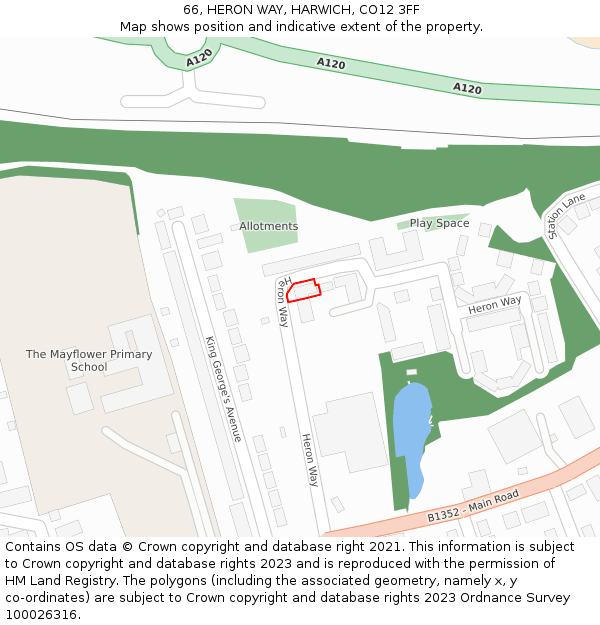 66, HERON WAY, HARWICH, CO12 3FF: Location map and indicative extent of plot