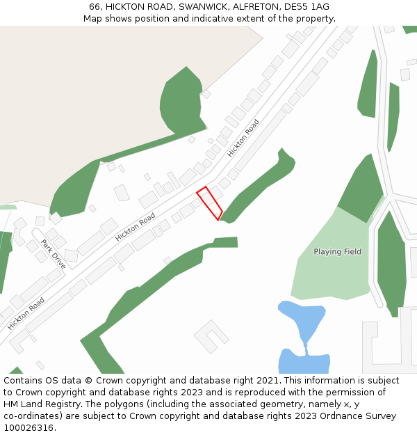 66, HICKTON ROAD, SWANWICK, ALFRETON, DE55 1AG: Location map and indicative extent of plot