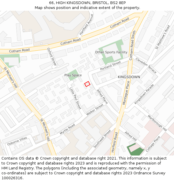 66, HIGH KINGSDOWN, BRISTOL, BS2 8EP: Location map and indicative extent of plot