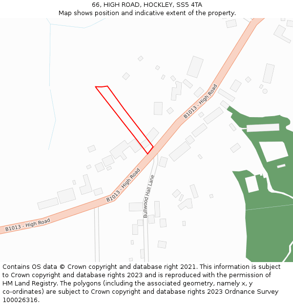 66, HIGH ROAD, HOCKLEY, SS5 4TA: Location map and indicative extent of plot